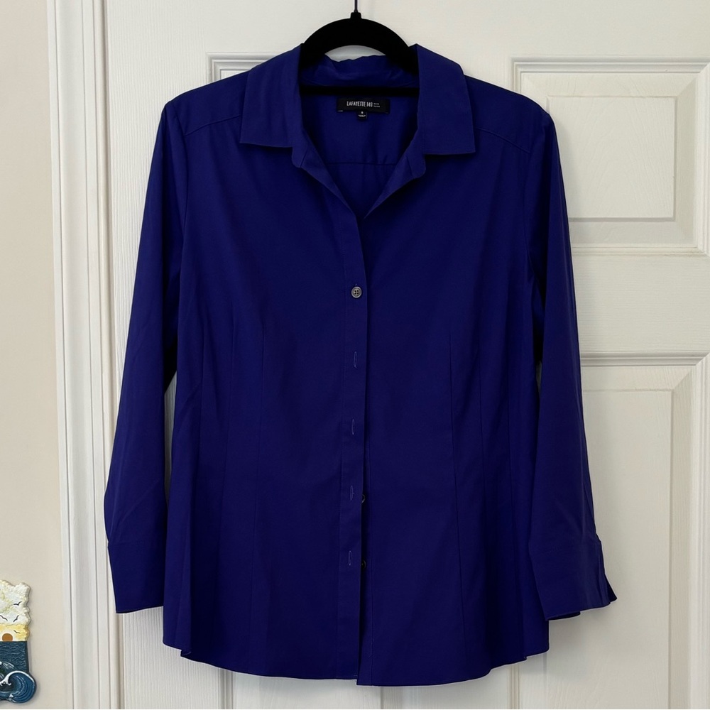 Lafayette 148 Pleated Back Button Up Cotton Blouse